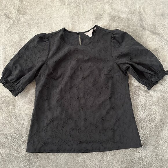 Ted Baker Black Textured Puffed Sleeve Blouse Top SMALL - Picture 1 of 6
